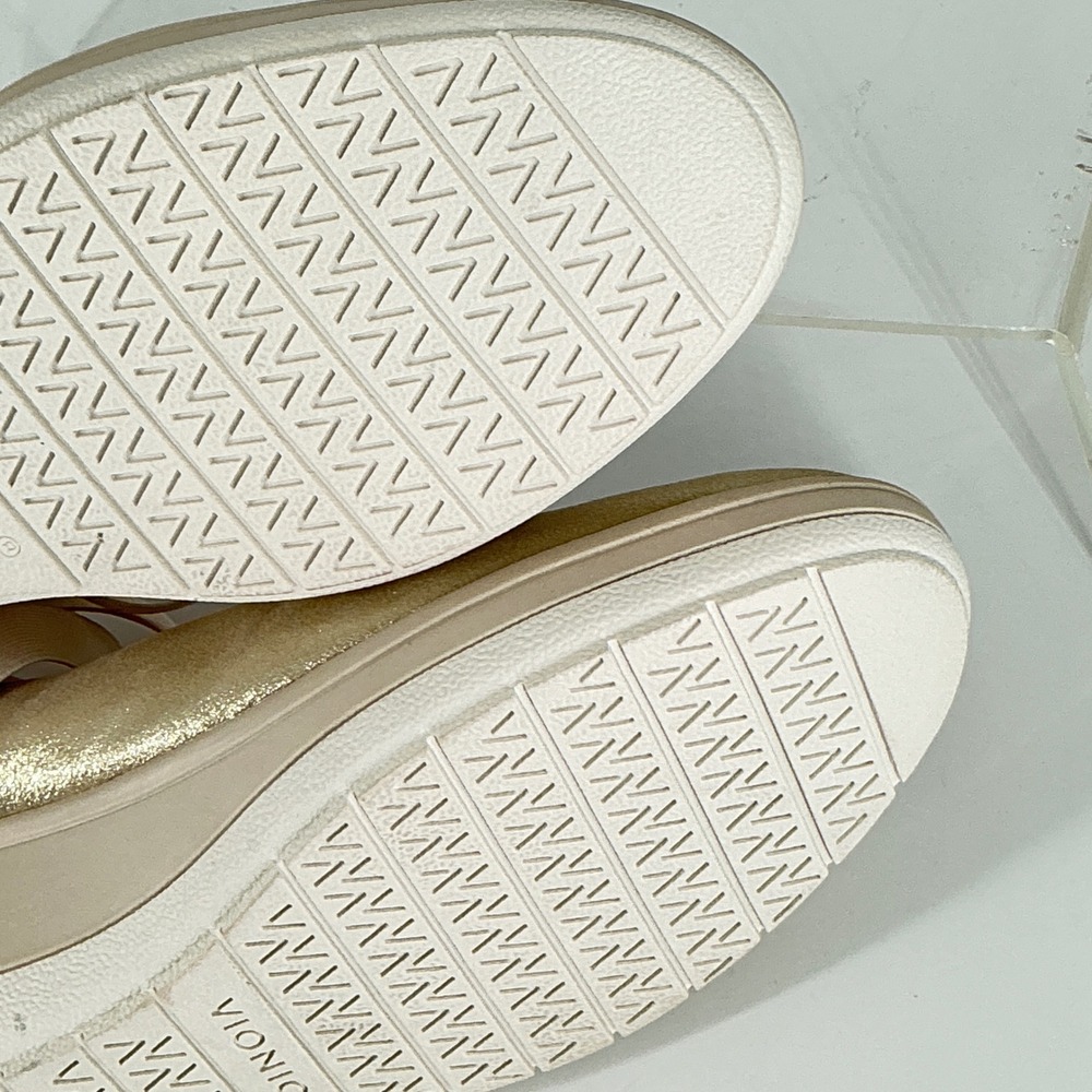 Vionic Size 9 Gold Leather Elastic Ankle Strap Wedge Sneakers NEW Ellery‎ $116 - Picture 11 of 12